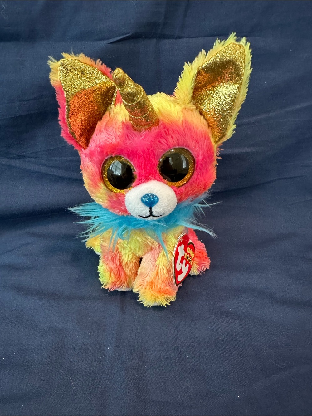 Ty Neon Rainbow Plush Unicorn-Fox with Gold Glitter Ears